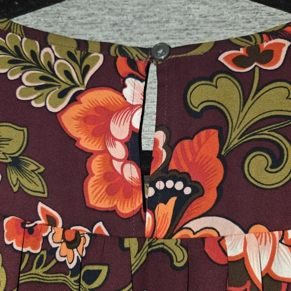 LOFT Floral Print Ruffle Blouse Womens Small Top Long Sleeve Round Neck Boho - Picture 9 of 10